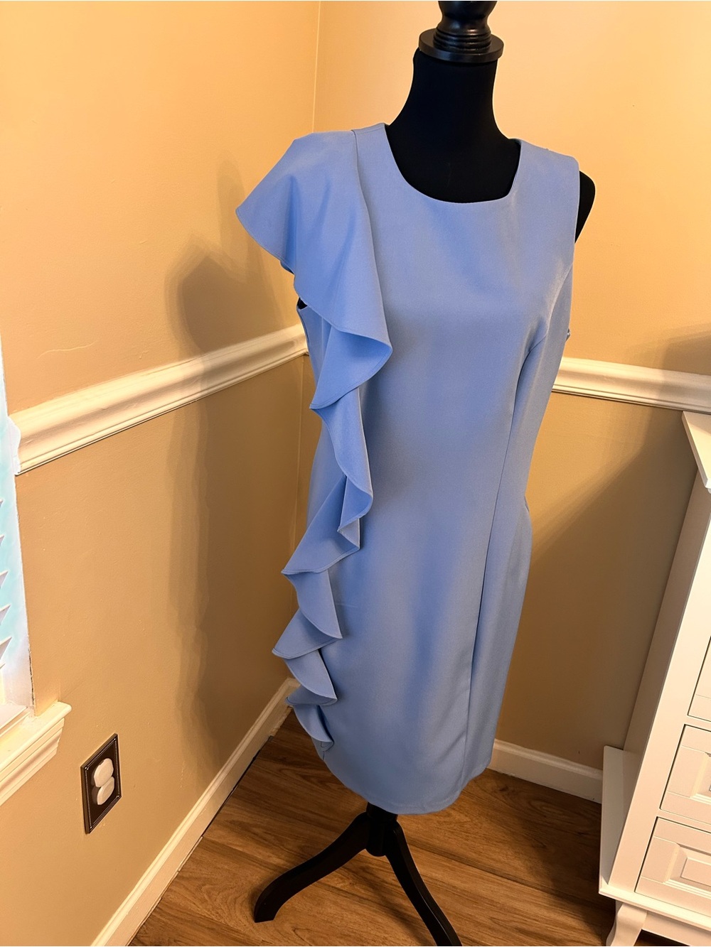 Roz & Ali Powder Blue Ruffle One-Shoulder Midi Dress